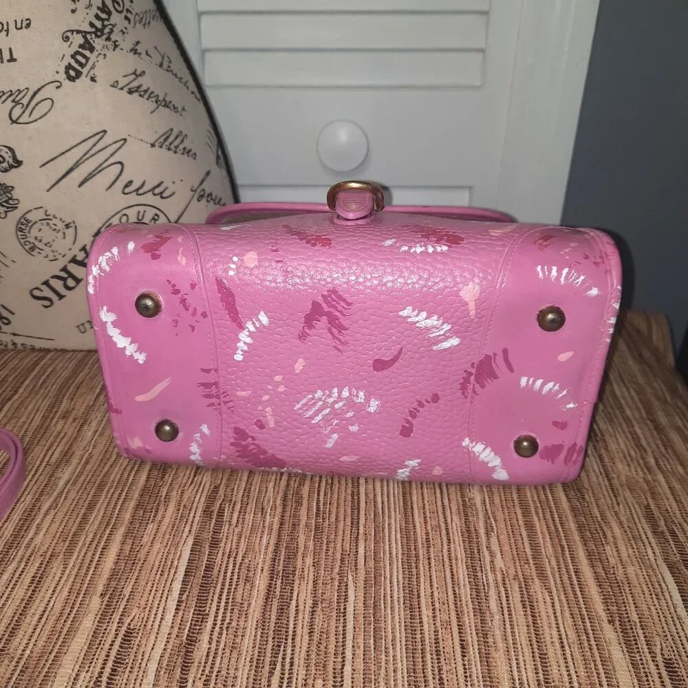 Dooney & Bourke Pink Carpet Bag Hand Painted Dooney Handbag Crossbody Vintage - Picture 6 of 16